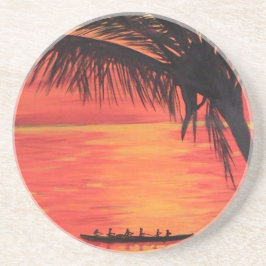 Sandstone Coaster Orange Sunset Canoe Paddlers Zandsteen Onderzetter