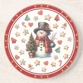 Sandstone Coaster Snowman and Christmas Cookies Zandsteen Onderzetter