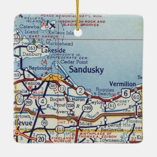 Sandusky en Vermiljoen OH Map Keramisch Ornament (Achterkant)