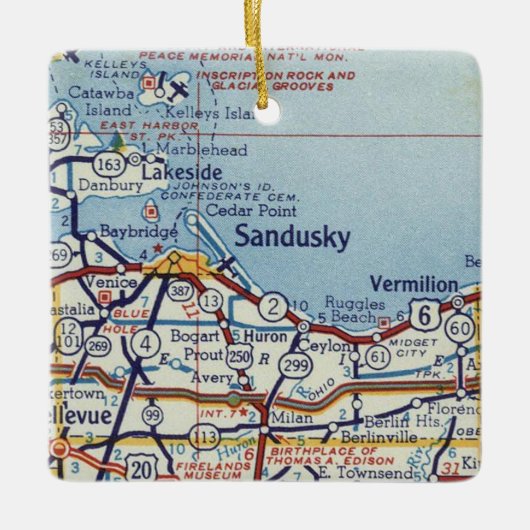 Sandusky en Vermiljoen OH Map Keramisch Ornament (Voorkant)