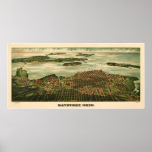 Sandusky Ohio 1898 Antiek Panoramische Kaart Poster