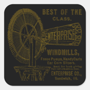 SANDWICH ILLINOIS 1889 ENTERPRISE WINDMILL CO. VIERKANTE STICKER