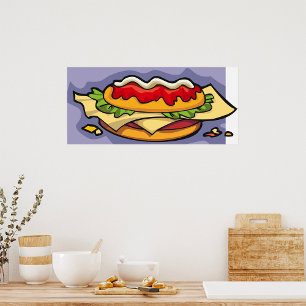 Sandwich met sla kaas en saus poster