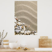 Sandy Beach achtergrond met schalen en stenen Poster (Keuken)