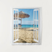 Sandy Beach and Ocean Window Uitzicht Wandkleed (Voorkant)