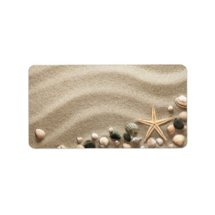 Sandy Beach Background with Shells and Starfish Etiket