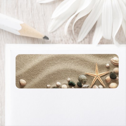 Sandy Beach Background with Shells and Starfish Etiket (Insitu)