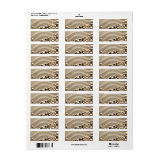Sandy Beach Background with Shells and Starfish Etiket (Full Sheet)