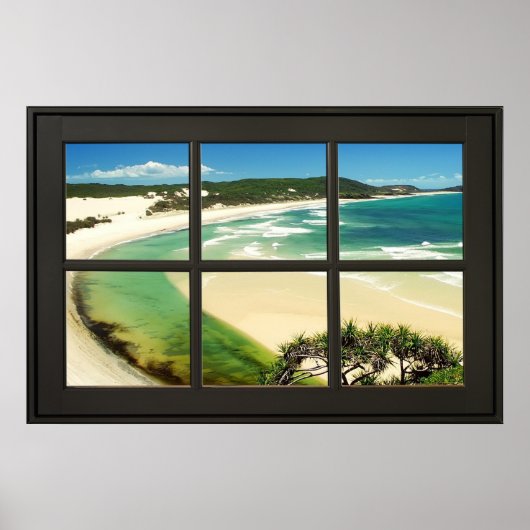 Sandy Beach Black Lijst Faux Window Illusion Poster (Voorkant)