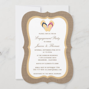 Sandy Beach Flip-Flop op Burlap Engagement Party Kaart