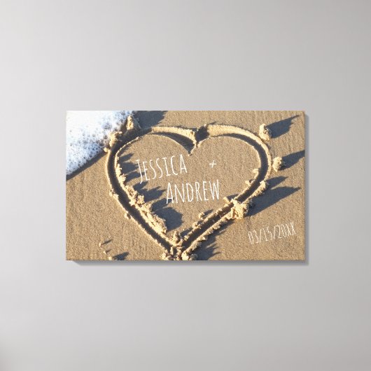 Sandy Beach Gepersonaliseerde Names Heart in zand Canvas Afdruk (Voorkant)