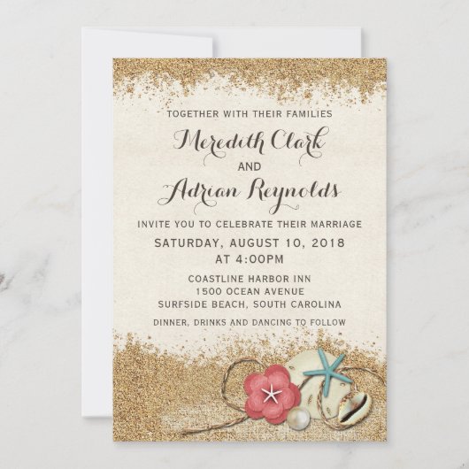 Sandy Beach Hibiscus & Faire-part de mariage Coqui (Devant)