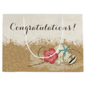 Sandy Beach Hibiscus & Shells Bruiloft Gepersonali Large Cadeauzakje (Voorkant)