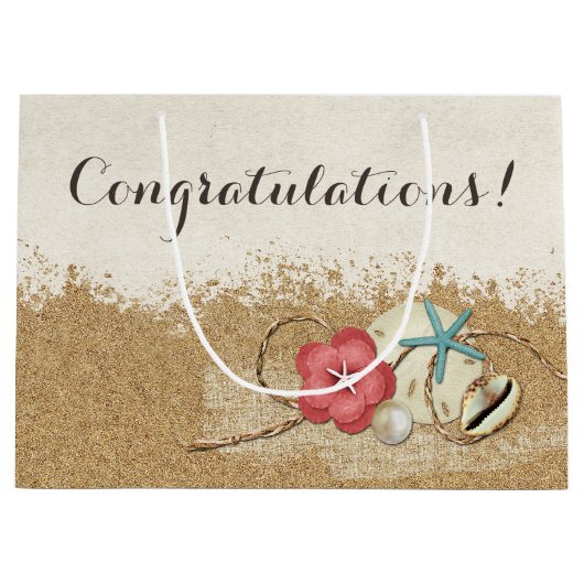 Sandy Beach Hibiscus & Shells Bruiloft Gepersonali Large Cadeauzakje (Voorkant)