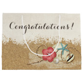 Sandy Beach Hibiscus & Shells Bruiloft Gepersonali Large Cadeauzakje (Achterkant)