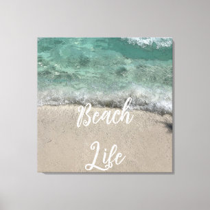 Sandy Beach Life Blauwgroen Blue Trendy Artsy Abst Canvas Afdruk