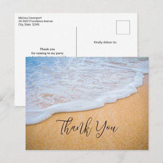 Sandy Beach met Foamy Surf Bedankt Briefkaart (Voorkant / Achterkant)