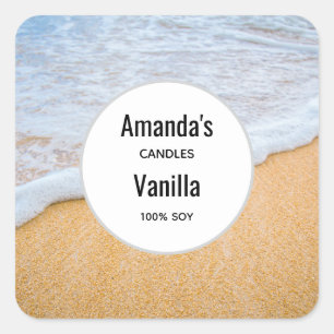Sandy Beach met Foamy Surf Candle Business Vierkante Sticker