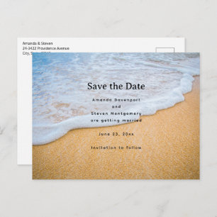 Sandy Beach met Foamy Surf Wedding Aankondigingskaart