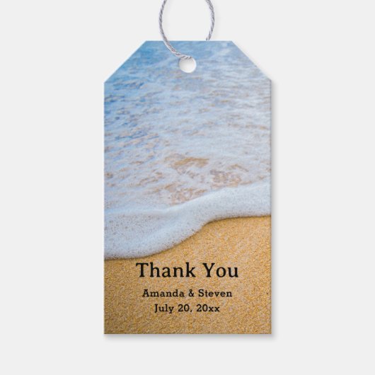 Sandy Beach met Foamy Surf Wedding Dank u Cadeaulabel (Voorkant)