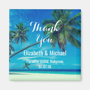 Sandy Beach met Tropische palms Wedding Bedankt Magneet