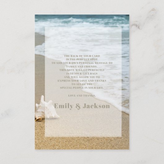 Sandy Beach Ocean Seashell Weddenschap Welkom Informatiekaartje (Achterkant)