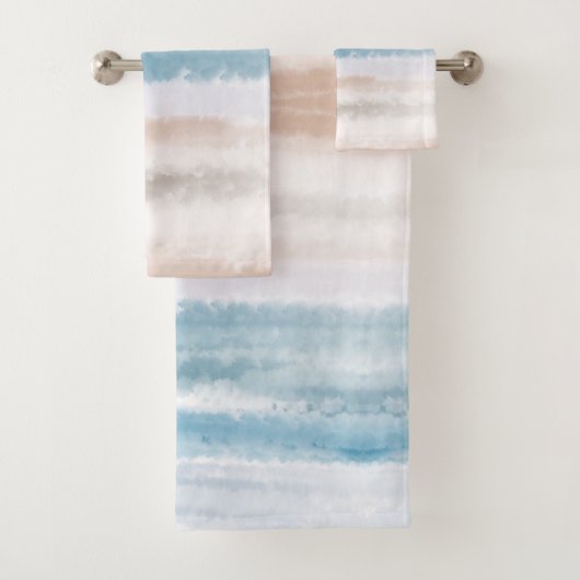 Sandy Beach Ocean Waves Abstracte Waterverf Bad Handdoek (Insitu)