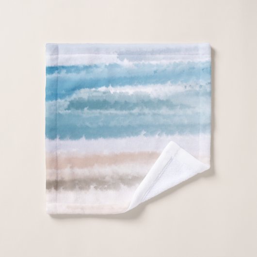 Sandy Beach Ocean Waves Abstracte Waterverf Bad Handdoek (Wasdoekje)