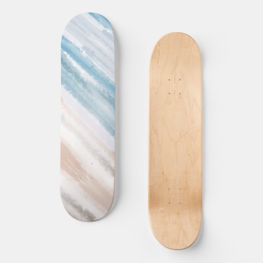 Sandy Beach Ocean Waves Abstracte Waterverf Skateboard (Voorkant)