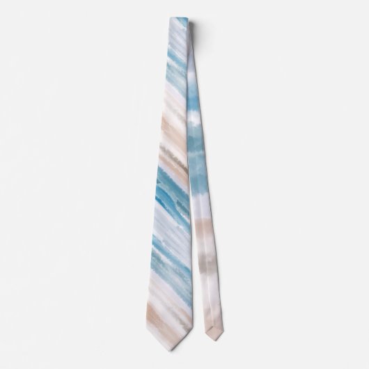 Sandy Beach Ocean Waves Abstracte Waterverf Stropdas (Voorkant)