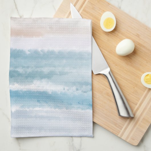 Sandy Beach Ocean Waves Abstracte Waterverf Theedoek (Quarter Fold)
