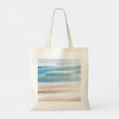 Sandy Beach Ocean Waves Abstracte Waterverf Tote Bag (Achterkant)