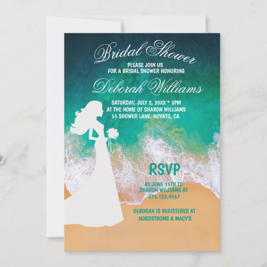 Sandy Beach Ocean Waves Invitation de douche nupti (Devant)