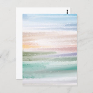 Sandy Beach Ocean Waves Sunset Abstracte Waterverf Briefkaart