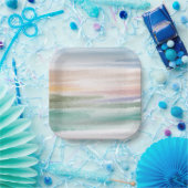 Sandy Beach Ocean Waves Sunset Abstracte Waterverf Papieren Bordje (Feest)