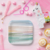 Sandy Beach Ocean Waves Sunset Abstracte Waterverf Papieren Bordje (Feest)