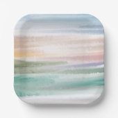 Sandy Beach Ocean Waves Sunset Abstracte Waterverf Papieren Bordje (Voorkant)