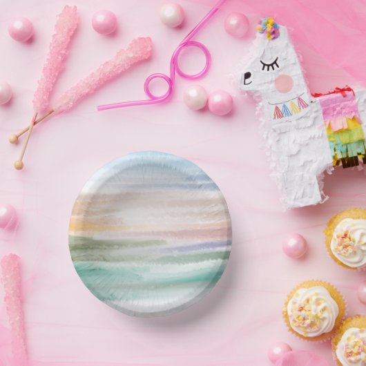 Sandy Beach Ocean Waves Sunset Abstracte Waterverf Papieren Kommen (Feest)