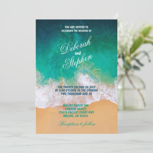 Sandy Beach, Ocean Waves Wedding Invitations (Debout devant)