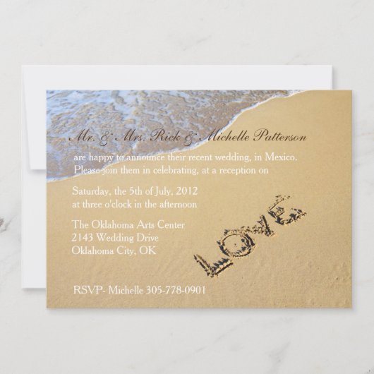 Sandy Beach Post Mariage Réception Invitation (Devant)