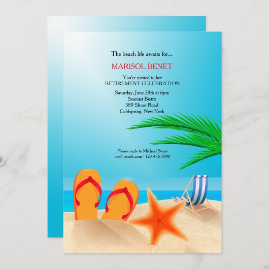 Sandy Beach Retraite Party Invitation (Devant / Derrière)