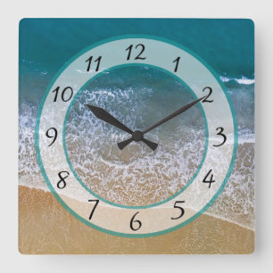 Sandy Beach Shore Ocean Waves Clock Vierkante Klok