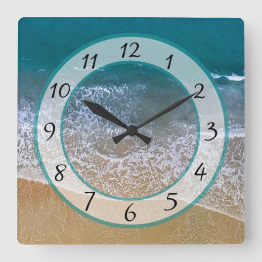 Sandy Beach Shore Ocean Waves Clock Vierkante Klok (Voorkant)