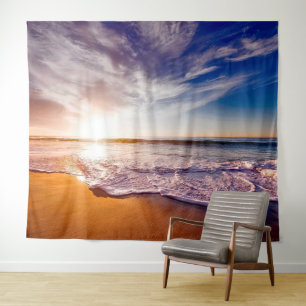 Sandy Beach Shore Ocean Waves Tapestry Wandkleed