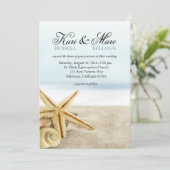 Sandy Beach Starfish Seashells Weddenschap Kaart (Staand voorkant)