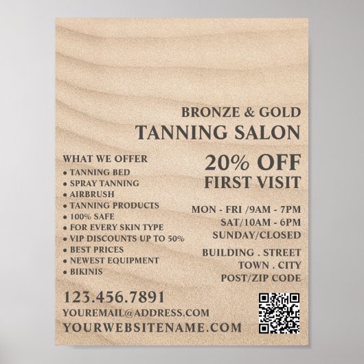 Sandy Beach, Tanning Salon Adverteren Poster (Voorkant)