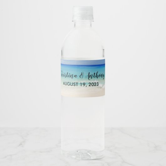 Sandy Beach Waterfles Label Bruiloft Favor Etiket (Voorkant)