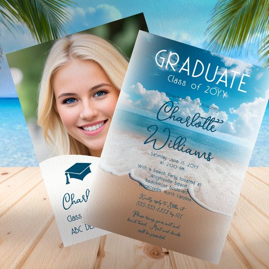 Sandy Beach Waves Afstuderen Foto Graduation Party Kaart