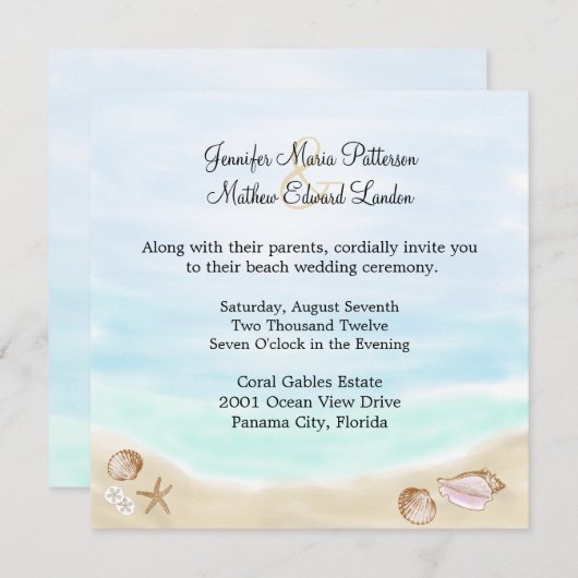 Sandy Beach Wedding Invitation (Devant / Derrière)