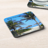 Sandy Beach with Palm Trees and An Ocean Uitzicht Bier Onderzetter (Linkerzijde)